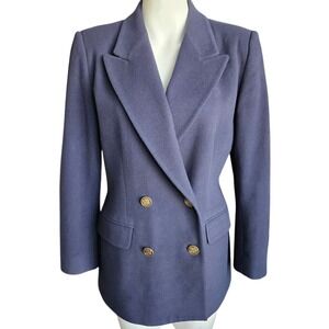 Talbots Women's Navy Blue Double Breasted Wool Blazer Jacket Gold Buttons Size 8